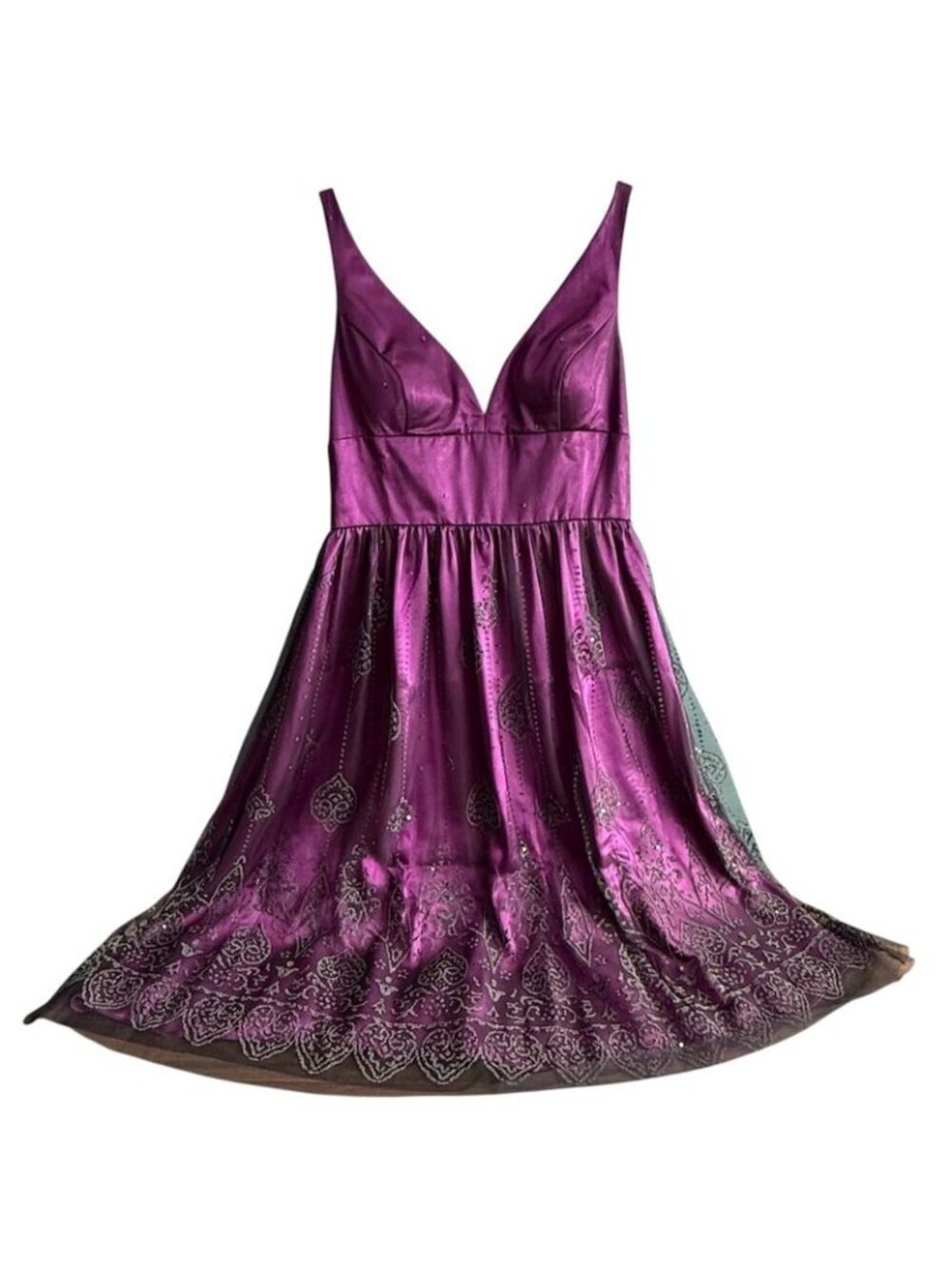 Adrianna Papell Boutique Dress Size 6 Womens Formal Purple Mesh Overlay Beads